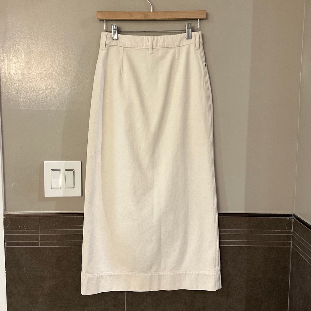 GANNI Scalloped Two-Tone Cream Denim Midi Skirt (34/US 4) - Picture 9 of 16
